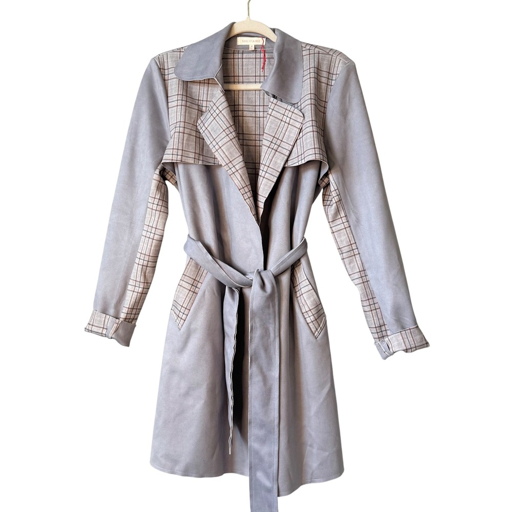 Anthropologie Solitaire Gray Plaid Trench Jacket – Size Medium Capsule‎ Coat